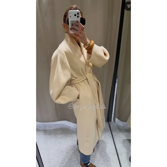 Zara Oversized Wool Blend Coat Cream Size L - Picture 13 of 17